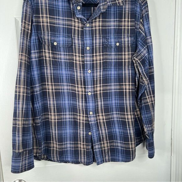 Sz L Timberland Blue & Tan Plaid Button Up Flannel $50 MSRP - Picture 5 of 9